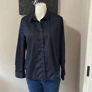COS Blouse Navy Blue Button Down Shirt Top Long Sleeve Stretch Sz 10